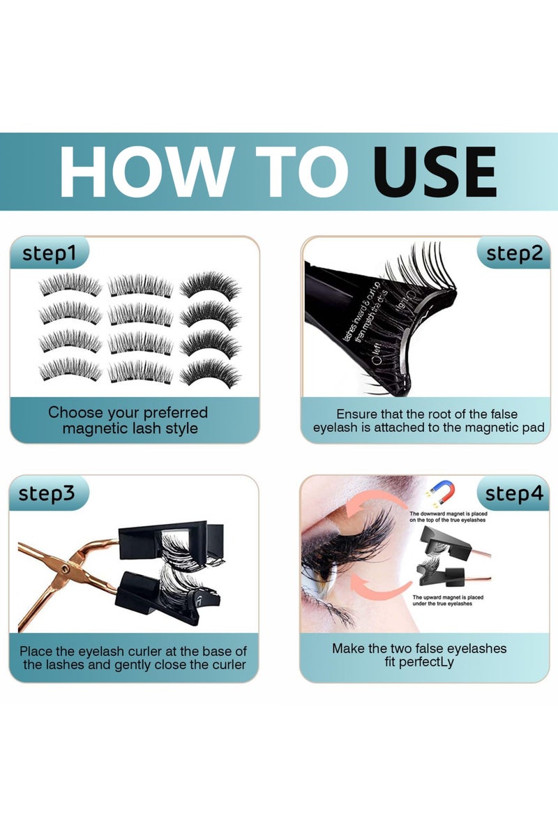 Beautybox Magnetic Eyelashes Set with Eyelashes Curler, No Glue Eyelashes Set, Reusable Soft Magnets False Eyelashes, Natural Look Lashes 3D Dual Magnets Extension With Tweezers for Women Make Up - Image 2