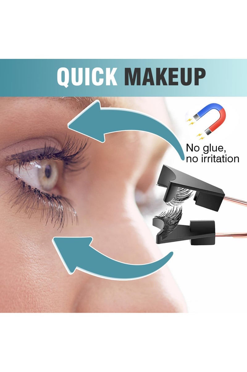 Beautybox Magnetic Eyelashes Set with Eyelashes Curler, No Glue Eyelashes Set, Reusable Soft Magnets False Eyelashes, Natural Look Lashes 3D Dual Magnets Extension With Tweezers for Women Make Up - Image 3