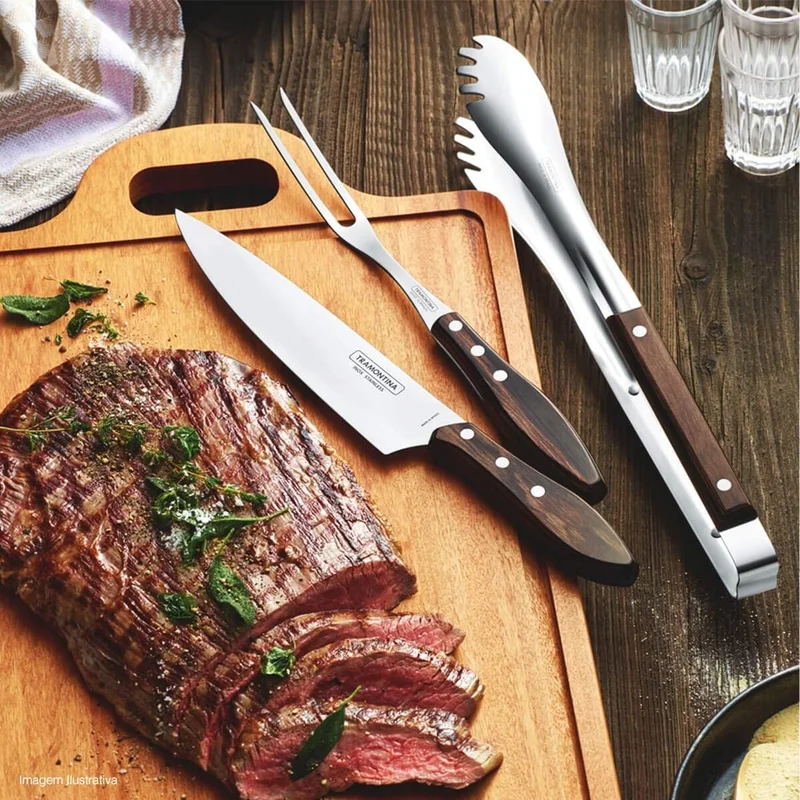 ترامونتينا Churrasco Meat Tong with Stainless Steel Pincers and Treated Brown Polywood Handle
