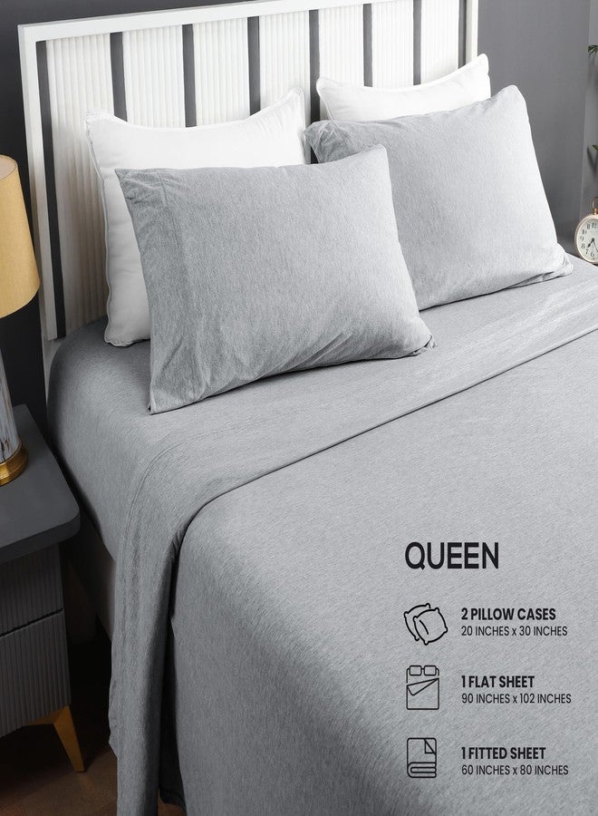 Utopia Bedding Queen Sheet Set - Jersey Knit Sheets 4 Piece - Cotton - Soft T-Shirt Stretchy Sheets (Heather Light Grey) - Image 2