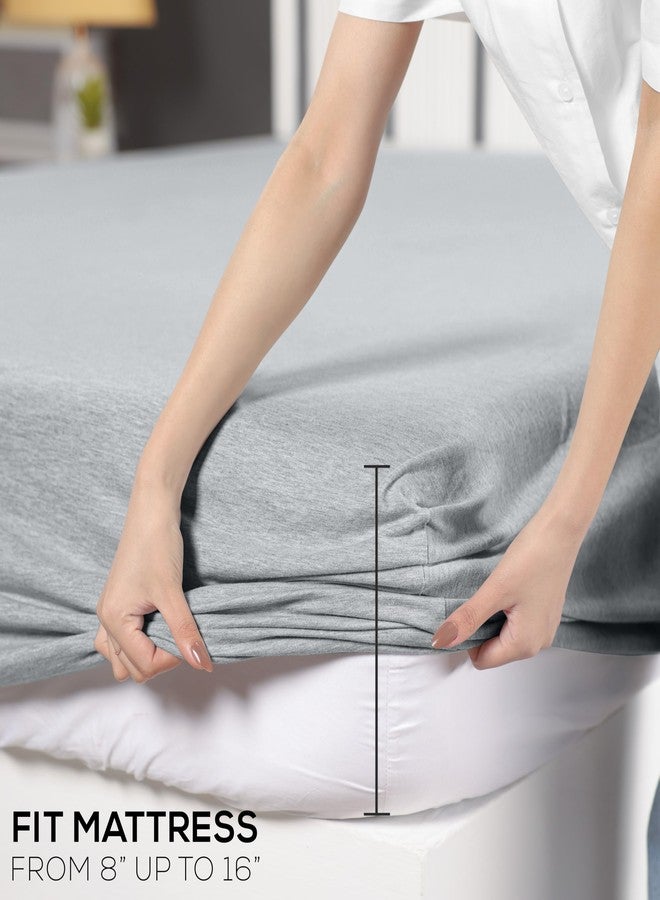 Utopia Bedding Queen Sheet Set - Jersey Knit Sheets 4 Piece - Cotton - Soft T-Shirt Stretchy Sheets (Heather Light Grey) - Image 3