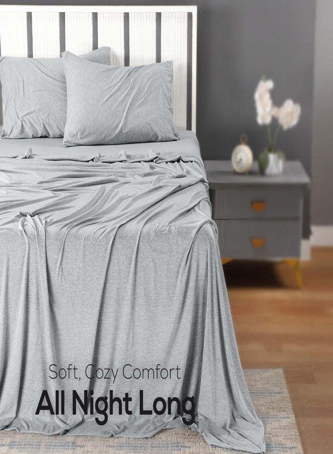 Utopia Bedding Queen Sheet Set - Jersey Knit Sheets 4 Piece - Cotton - Soft T-Shirt Stretchy Sheets (Heather Light Grey) - Image 4