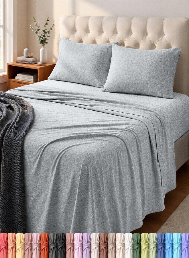 Utopia Bedding Queen Sheet Set - Jersey Knit Sheets 4 Piece - Cotton - Soft T-Shirt Stretchy Sheets (Heather Light Grey) - Image 1