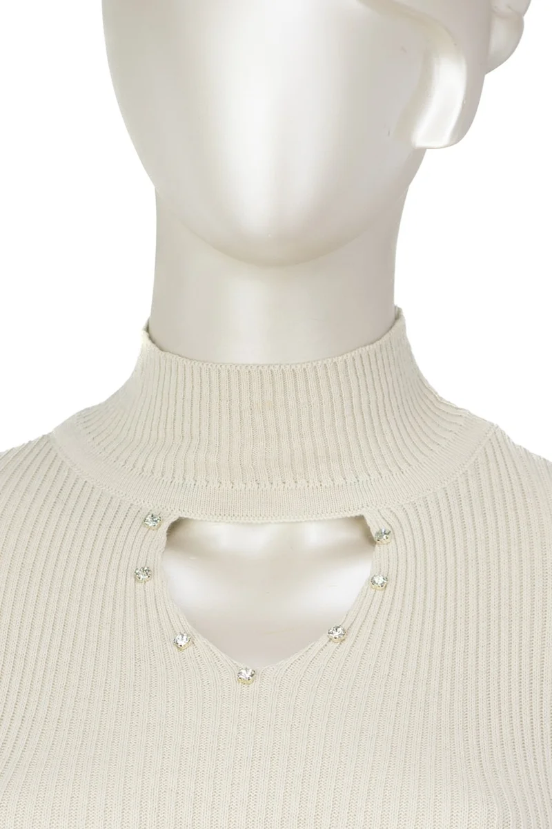 اوبلاند Women's Half Collar and Stone Long Sleeve Knitted Knitwear Sweater