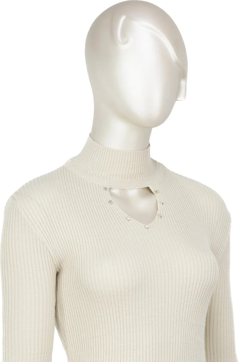 اوبلاند Women's Half Collar and Stone Long Sleeve Knitted Knitwear Sweater