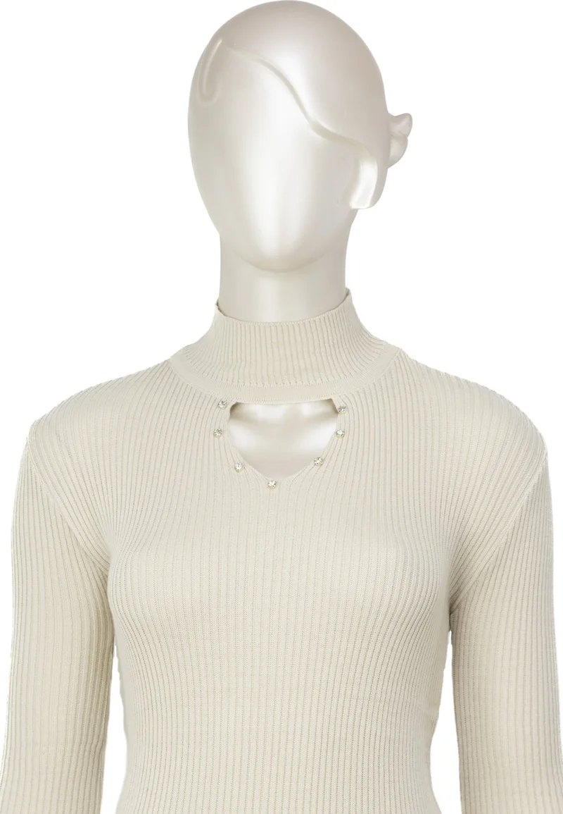 اوبلاند Women's Half Collar and Stone Long Sleeve Knitted Knitwear Sweater