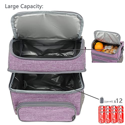 FlowFly Double Layer Cooler Insulated Lunch Bag Adult Lunch Box Large Tote Bag for Men, Women, With Adjustable Strap,Front Pocket and Dual Large Mesh Side Pockets,Purple - Image 5