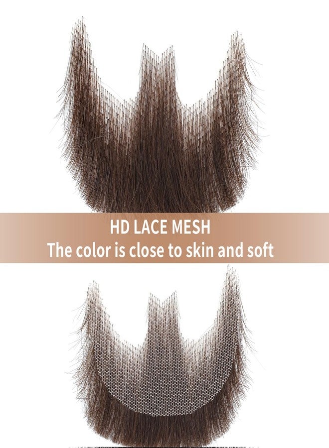 CLIONE Brown Fake Beard Realistic 100% Human Hair Full Hand Tied Goatee False Beards Lace Invisible Fake Mustache for Halloween Dressing Men Makeup Entertainment/Drama/Party/Movie Prop - Image 2