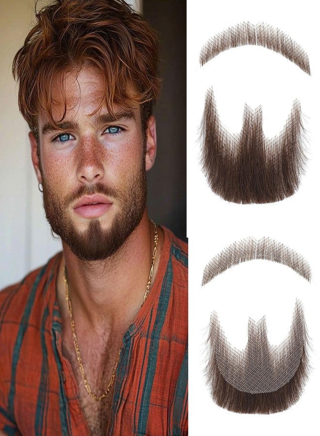 CLIONE Brown Fake Beard Realistic 100% Human Hair Full Hand Tied Goatee False Beards Lace Invisible Fake Mustache for Halloween Dressing Men Makeup Entertainment/Drama/Party/Movie Prop - Image 5