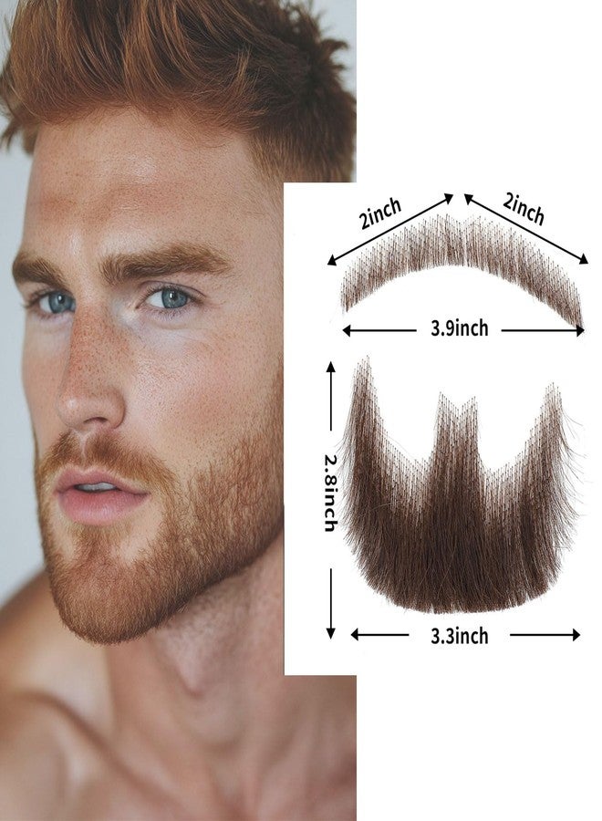 CLIONE Brown Fake Beard Realistic 100% Human Hair Full Hand Tied Goatee False Beards Lace Invisible Fake Mustache for Halloween Dressing Men Makeup Entertainment/Drama/Party/Movie Prop - Image 3