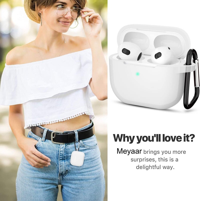 Meyaar for Apple AirPods Pro 3 ​​​​​​​Case Cover with Keychain, Soft Skin Silicone Case Cover, Full Protective Case Cover Compatible with AirPods Pro (3rd Generation) Case 2025 (Transparent White) - Image 5