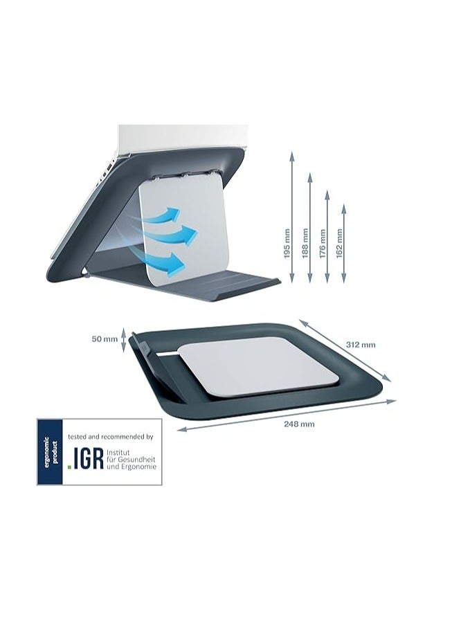 LEITZ Laptop Stand Height-Adjustable Laptop Stand, Notebook Stand with 4 Heights for 13-15 Inch Notebooks, Compact Laptop Riser for Desk, IGR Certified, Ergo Cosy Series, Grey, 64260089 - Image 4