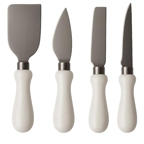 Creative Home 4-Piece Cheese Knife Set with Natural Marble Handle, Stainless Steel Cutter for Soft and Hard Cheeses, Charcuterie Board Accessories, 2" W x 5.3" L (Color may vary) - Image 4