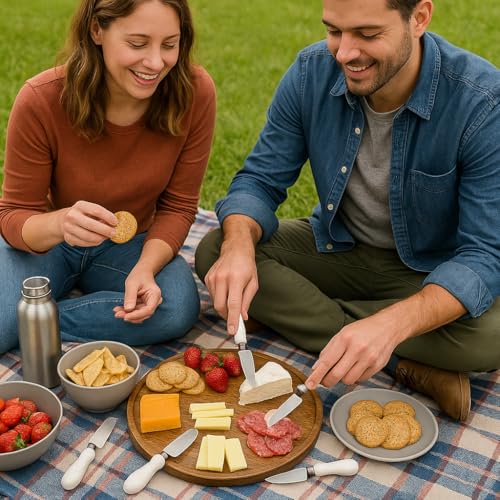 Creative Home 4-Piece Cheese Knife Set with Natural Marble Handle, Stainless Steel Cutter for Soft and Hard Cheeses, Charcuterie Board Accessories, 2" W x 5.3" L (Color may vary) - Image 2