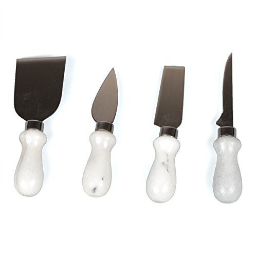 Creative Home 4-Piece Cheese Knife Set with Natural Marble Handle, Stainless Steel Cutter for Soft and Hard Cheeses, Charcuterie Board Accessories, 2" W x 5.3" L (Color may vary) - Image 1