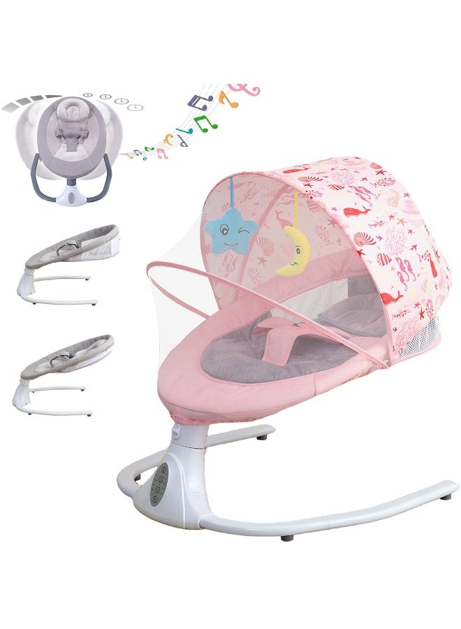 Electric Baby Swing Multifunctional Baby Cridle with Remote Control for 0-18 Months Newborn, Infant, Toddler Portable Baby Rocking Chair with Mosquito Net for Indoor Outdoor (Pink) - Image 1