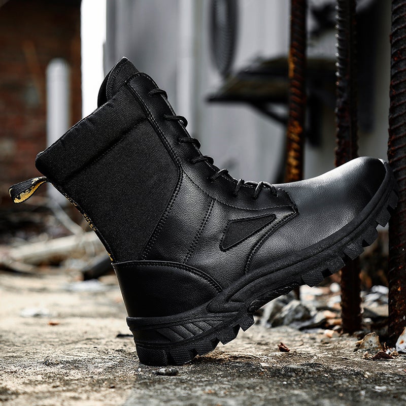 Winter Black Flat Heel Casual Viscose Shoes Martin Boots Leather Cloth Stitching Round Head Snow Boots - Image 3