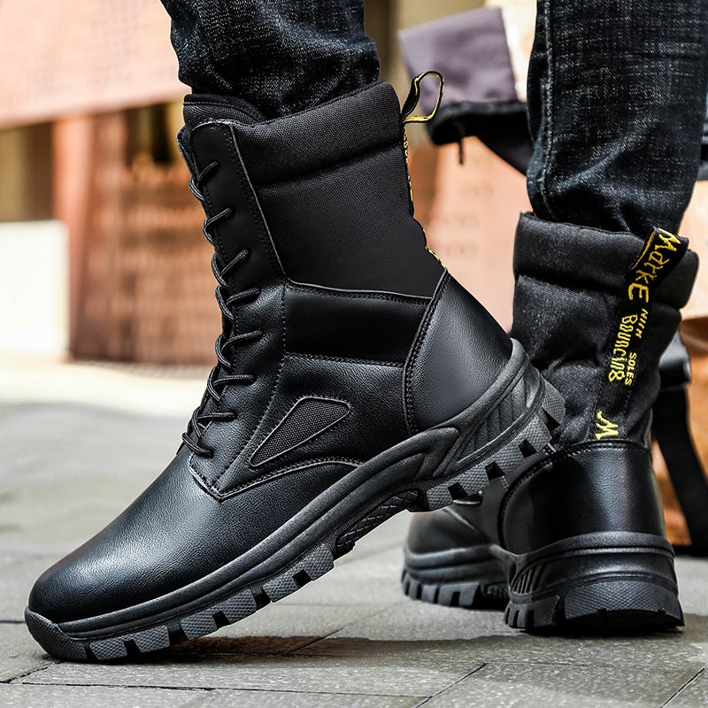 Winter Black Flat Heel Casual Viscose Shoes Martin Boots Leather Cloth Stitching Round Head Snow Boots - Image 5