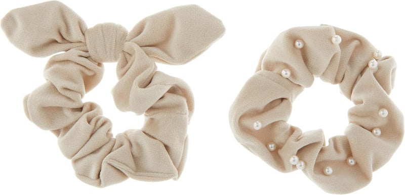 Mud Pie Womens Pearl Velvet Scrunchie Set Cream One Size