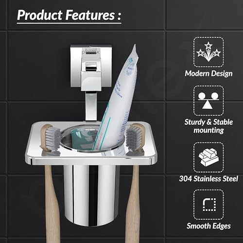 Plantex 304 Grade Stainless Steel Tooth Brush Holder/Tumbler Holder/Bathroom Accessories - Splash (Chrome) - Image 2