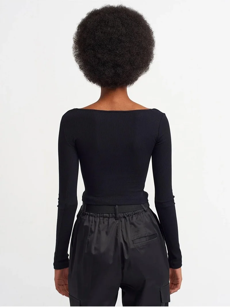 ديلفين Women's Ribbed Long Sleeve Top Blouse