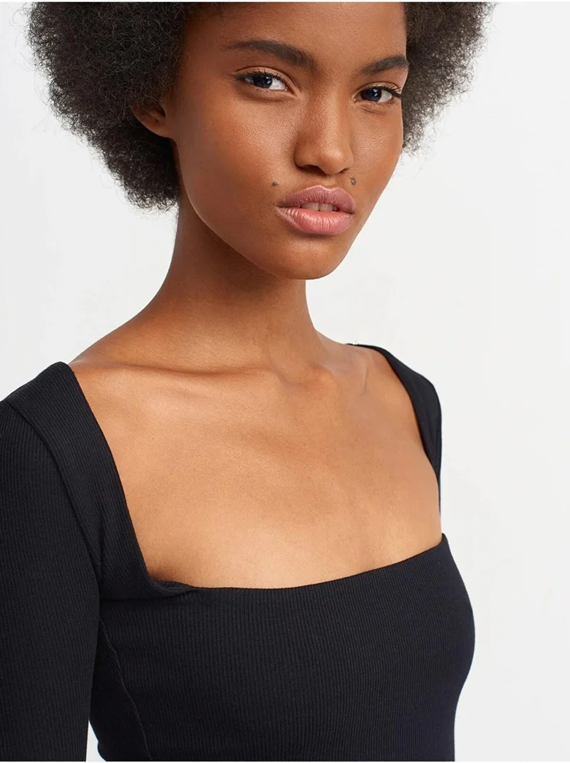 ديلفين Women's Ribbed Long Sleeve Top Blouse