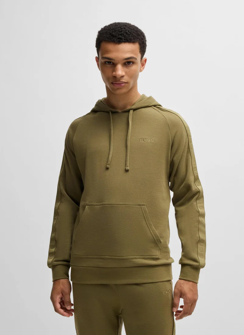 HUGO Cotton-terry hoodie with logo tape sleeves