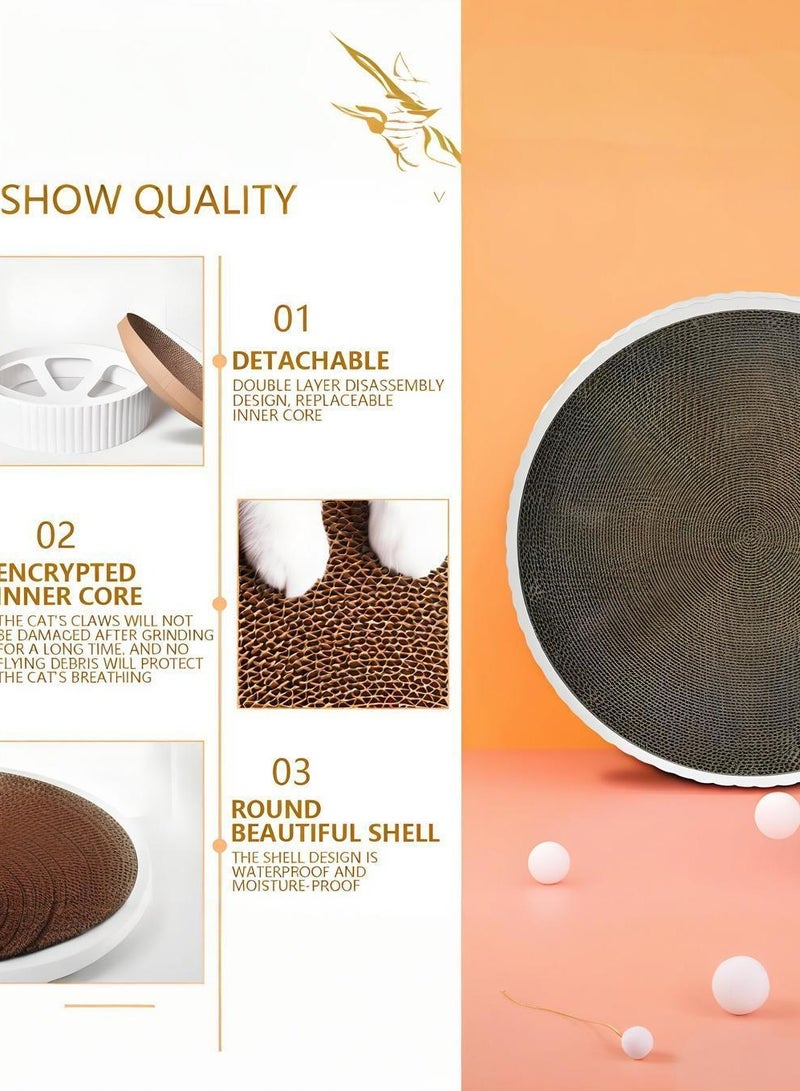 XiuWoo Round Cat Scratcher Board Cat Scratching Board Cat Cardboard Bed Pet Cats Sleeping Bed for Kitty, White  - Image 5