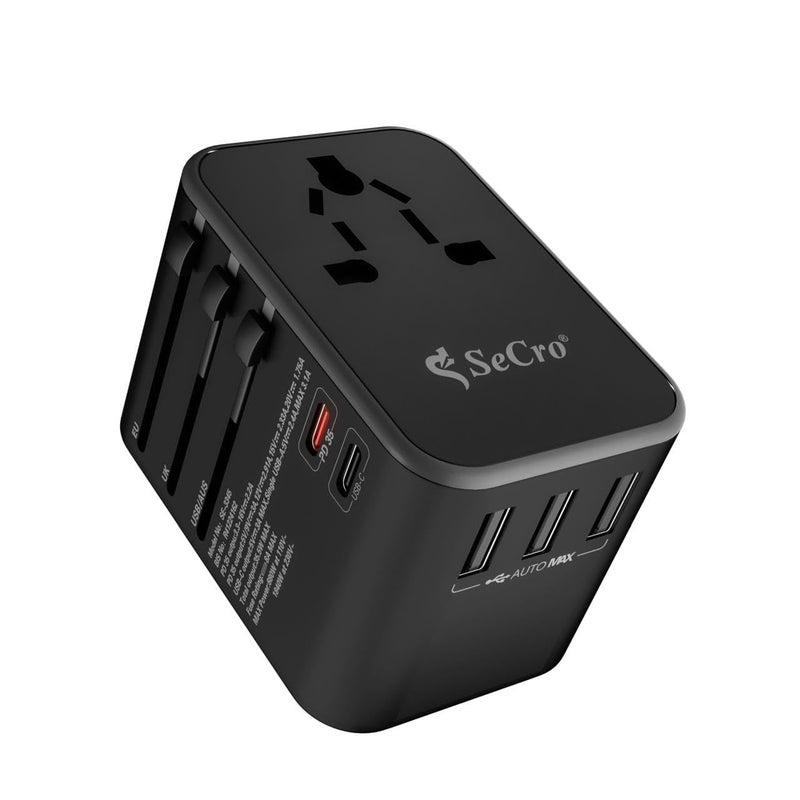 SeCro 6 in 1 Universal Charger Adapter 35W PD Fast Charger 10 Years Warranty International Travel Adapter with PD Type C 3 USB Ports Worldwide Travel Charger Support 150 Countries - Image 1