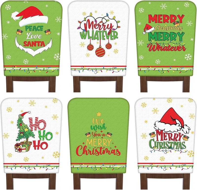 FuWeave 6 Pcs Lime Green Christmas Chair Covers Christmas Chair Back Covers Xmas Chair Protector Slipcovers Washable Winter Dining Room Seat Covers for Home Hotel Kitchen Decorations - Image 1