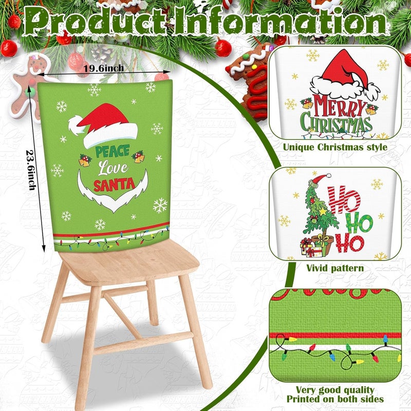 FuWeave 6 Pcs Lime Green Christmas Chair Covers Christmas Chair Back Covers Xmas Chair Protector Slipcovers Washable Winter Dining Room Seat Covers for Home Hotel Kitchen Decorations - Image 3