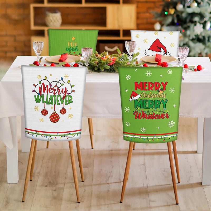FuWeave 6 Pcs Lime Green Christmas Chair Covers Christmas Chair Back Covers Xmas Chair Protector Slipcovers Washable Winter Dining Room Seat Covers for Home Hotel Kitchen Decorations - Image 5