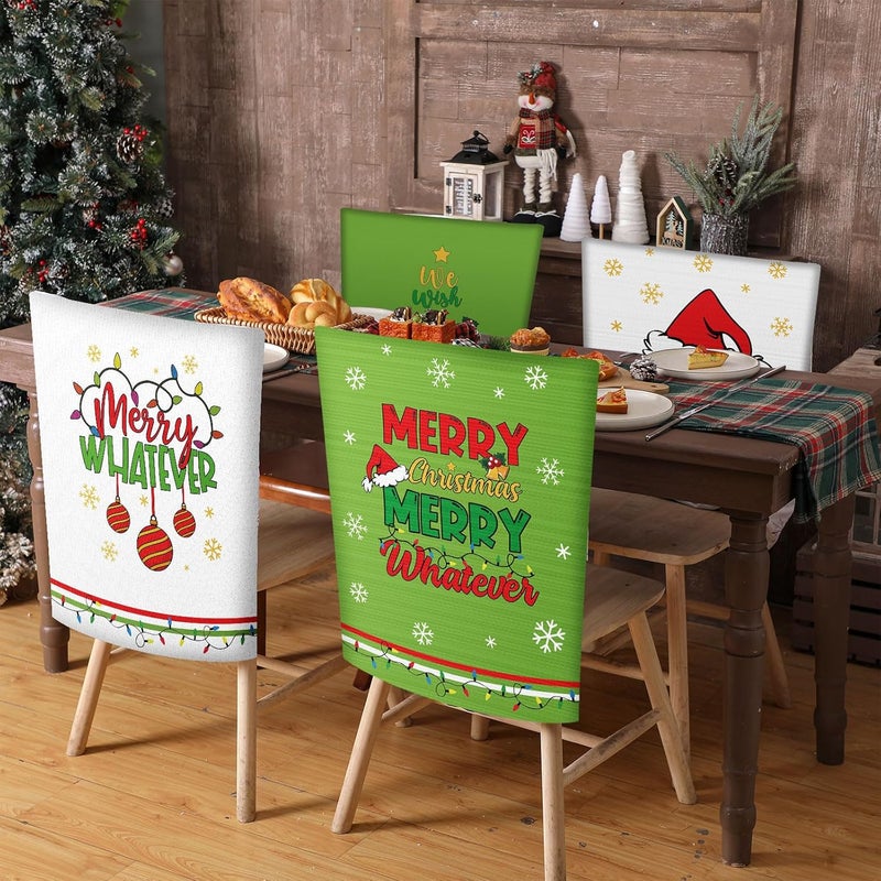 FuWeave 6 Pcs Lime Green Christmas Chair Covers Christmas Chair Back Covers Xmas Chair Protector Slipcovers Washable Winter Dining Room Seat Covers for Home Hotel Kitchen Decorations - Image 2