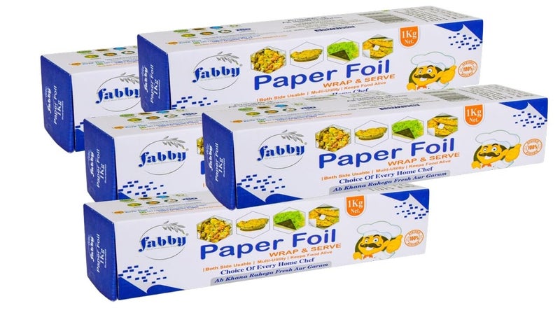 Fabby PAPER FOIL Ready to use Perfect Cut Size Breathable Plastic Free Wrap Roti Parantha Sandwich Rolls Burgers Perfect for Packing Food Paper 1 KG Pack of 5 - Image 1