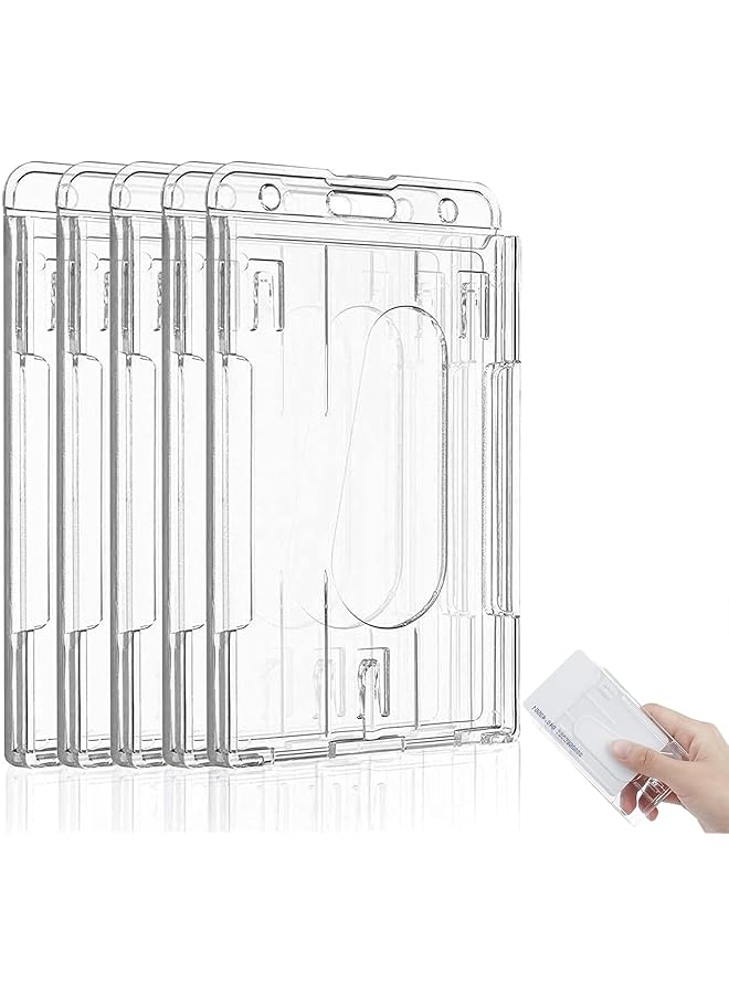 إيروريكس واقي بطاقات 5 قطع حامل بطاقات هوية شفاف مع فتحة إبهام سهلة الوصول حامل شارة من البلاستيك الصلب مع فتحات سلسلة واقي بطاقات الائتمان للبطاقات القياسية والبطاقات الرياضية العمودية - Image 1