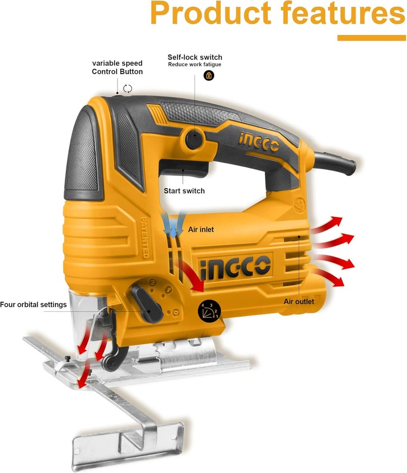 INGCO Jig Saw 570W 800-3000Rpm Variable Speed Control 4 Step Pendulum Function Js57028 - Image 2