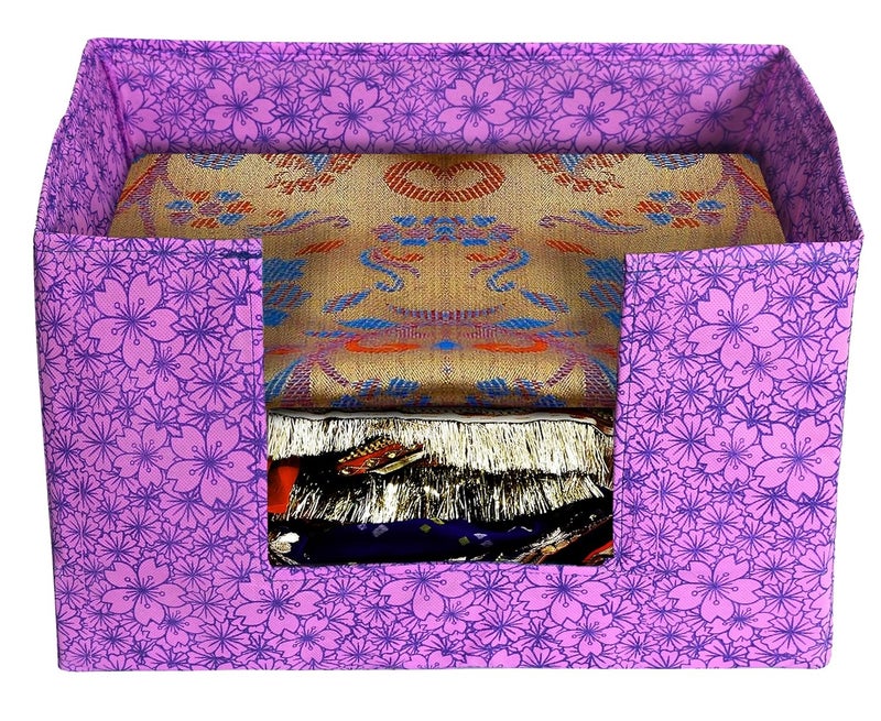 Kuber Industries Metalic Flower Print NonWoven 4 Pieces Shirt Stacker Closet Organizer Shirts and Clothing Organizer with Handle Pink Purple - Image 4