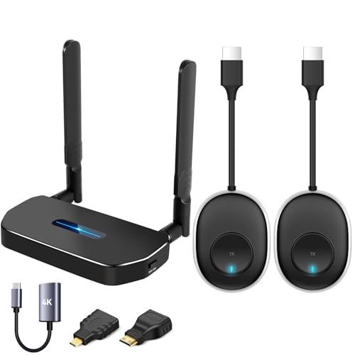 Pofan Wireless Hdmi Transmitter and Receiver 4k Kit.One Receiver and Two Transmitter Packages,Switch at Will,Matching Distance 50M VGA Dual Screen Casting Video Audio from PC/Laptop/TikTok to Monitor - Image 1