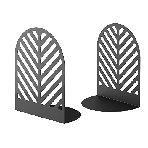QiMing Leaf Bookends for Books,1 Pair Metal Book Holders for Office Shelves Adults & Kids Gift(Black) - Image 2