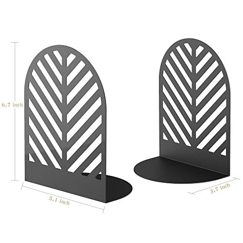 QiMing Leaf Bookends for Books,1 Pair Metal Book Holders for Office Shelves Adults & Kids Gift(Black) - Image 3