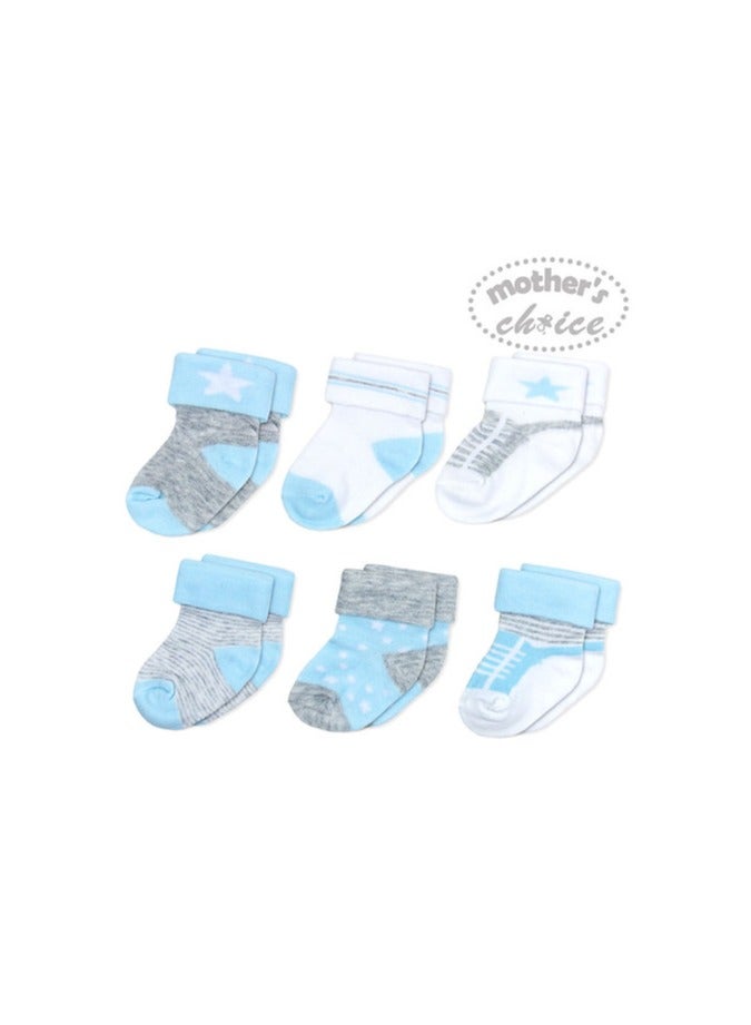 infancie 6 Pack Turnhead Baby Socks – Newborn to 6 Months, Blue/Grey - Image 1