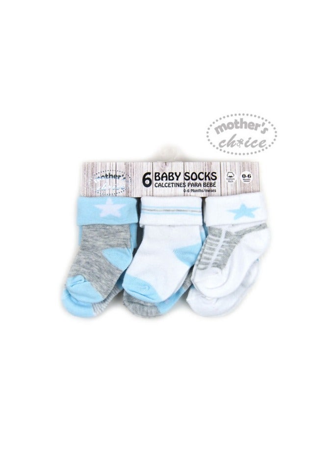 infancie 6 Pack Turnhead Baby Socks – Newborn to 6 Months, Blue/Grey - Image 2