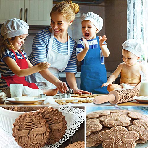 Sthrucrack Christmas Wooden Rolling Pins, Xmas 3D Reindeer Shape Decor Embossing Rolling Pin,Christmas Patterned Rolling Pin Baking Tools (Christmas Reindeer) - Image 4