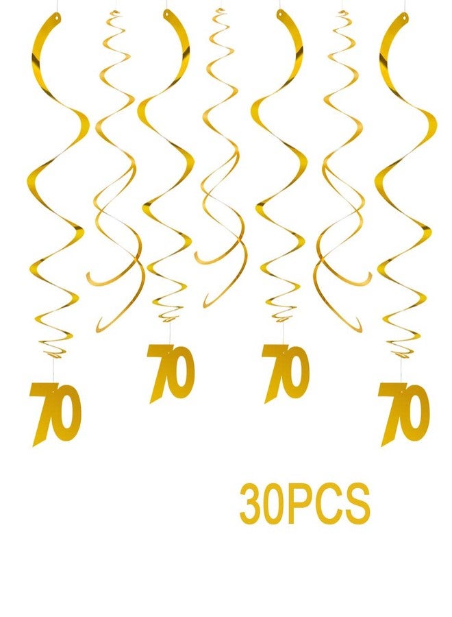 AimtoHome Party Swirl Decorations, Gold 70th Birthday Swirl Decoration, 70th Anniversary Ceiling Hanging Party Swirl Decoration, Pack of 30 - Image 1