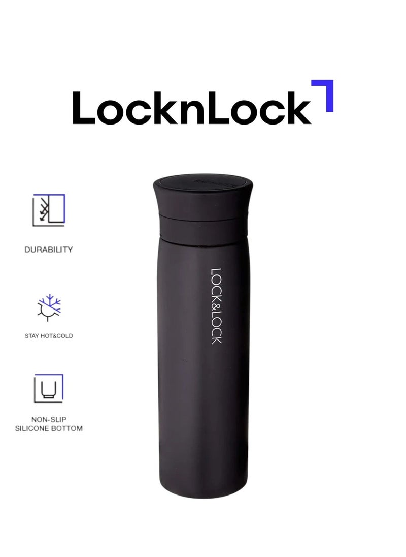 LOCK & LOCK LocknLock 400ml Stainless Steel Tumbler with Double-Vacuum Insulation - Portable, Ergonomic Travel Mug for Hot and Cold Beverages - Black  - Image 1