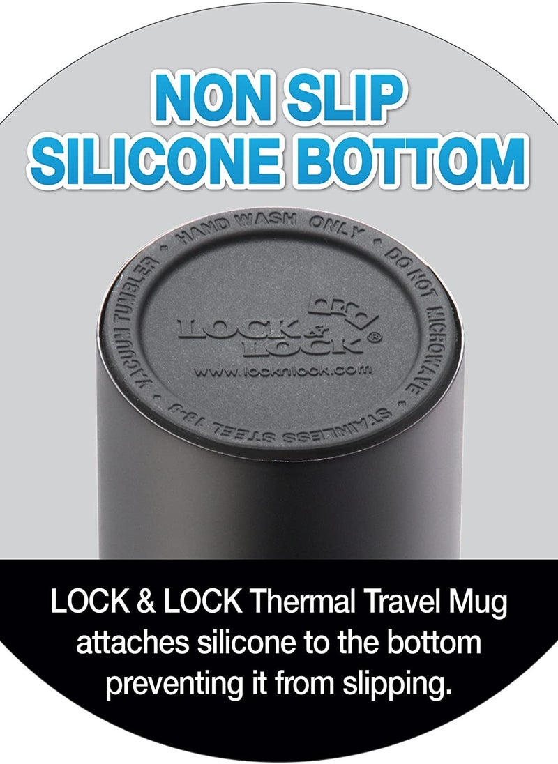 LOCK & LOCK LocknLock 400ml Stainless Steel Tumbler with Double-Vacuum Insulation - Portable, Ergonomic Travel Mug for Hot and Cold Beverages - Black  - Image 5