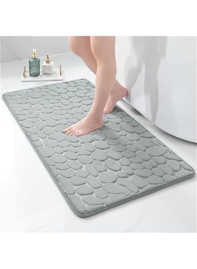 HOOKOR Memory Foam Bath Mat Cobblestone Bathroom Rugs Super Water Absorbent Machine Washable Bath Rugs(50x80cm) (Light Gray) - Image 1