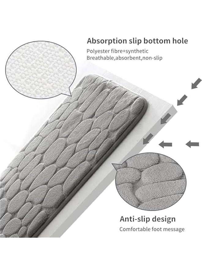 HOOKOR Memory Foam Bath Mat Cobblestone Bathroom Rugs Super Water Absorbent Machine Washable Bath Rugs(50x80cm) (Light Gray) - Image 3