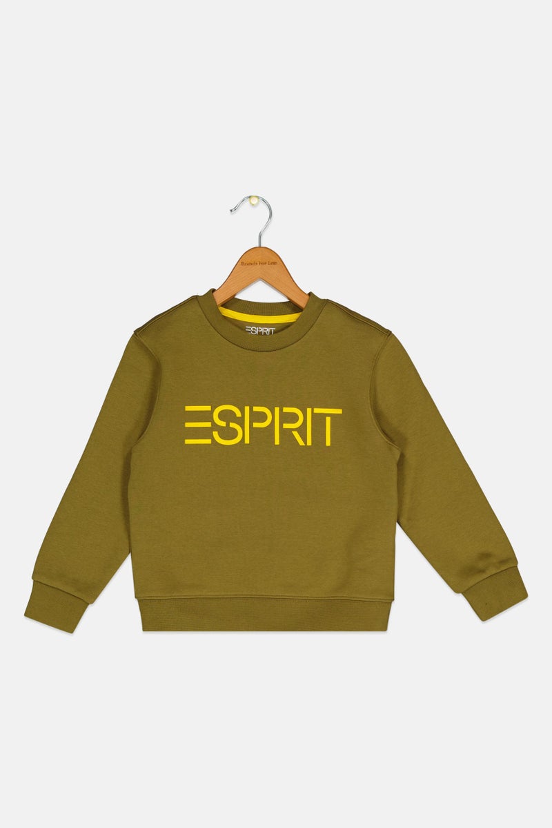 ESPRIT Kids Boy Long Sleeves Brand Logo Sweatshirt, Khaki  - Image 1