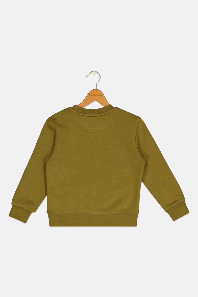 ESPRIT Kids Boy Long Sleeves Brand Logo Sweatshirt, Khaki  - Image 2